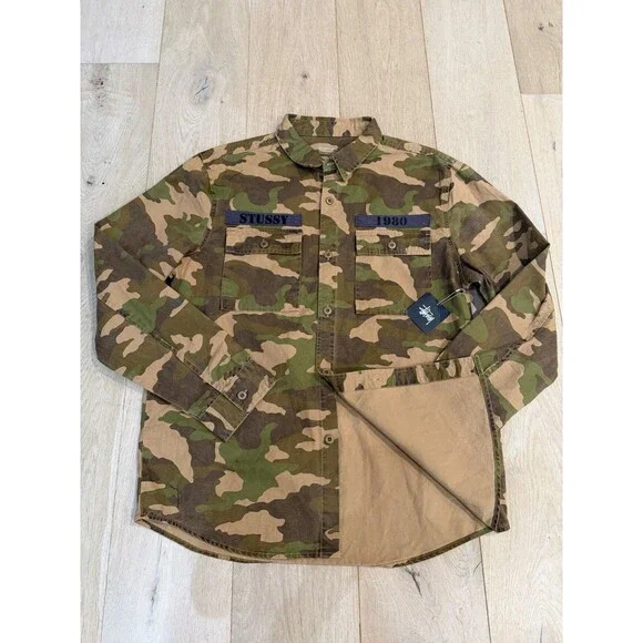 Rare Stussy Camo  International Worldwide Tribe Button Up Shirt  Mens XL - Picture 7 of 11